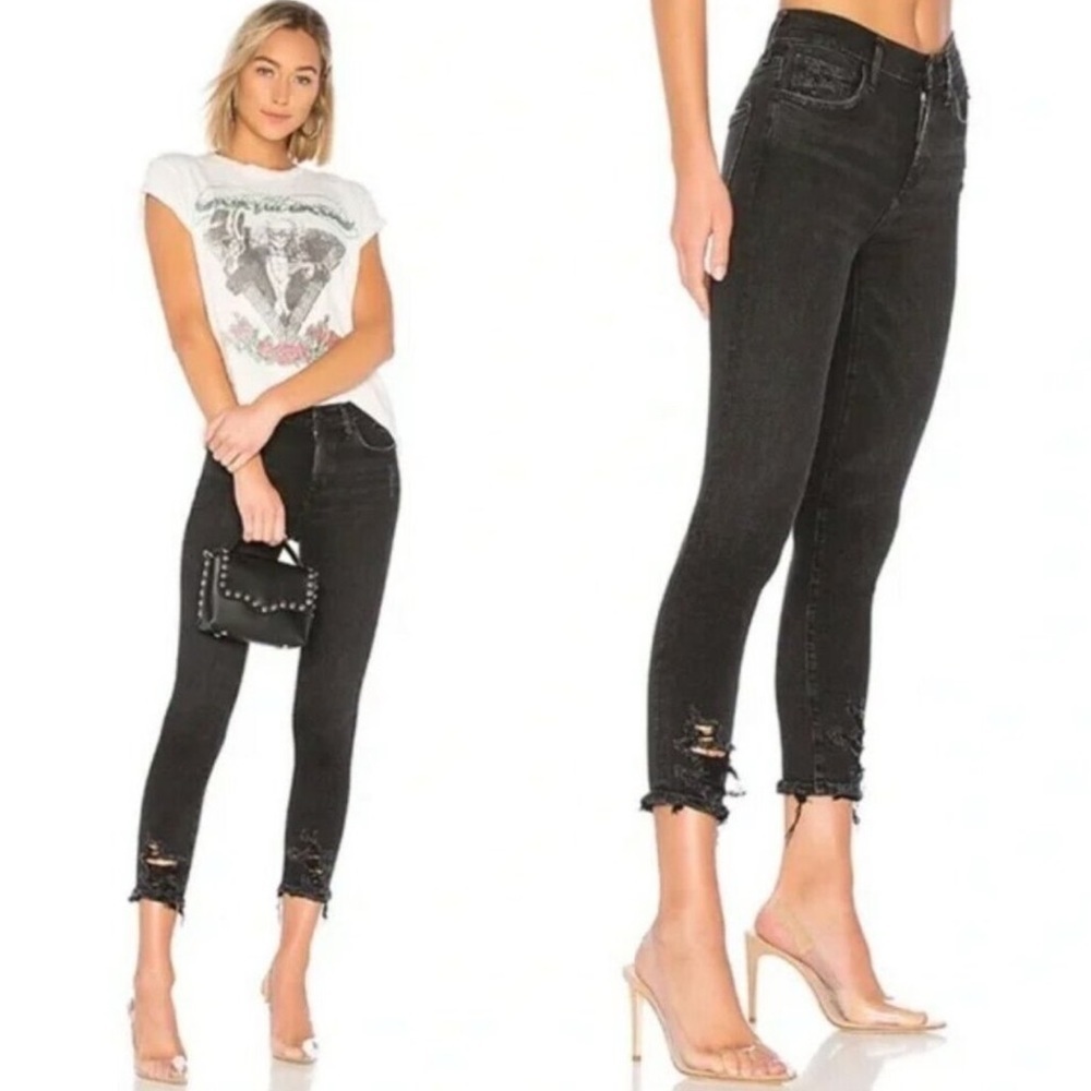 AGOLDE Sophie ankle distressed high rise jeans black size 29